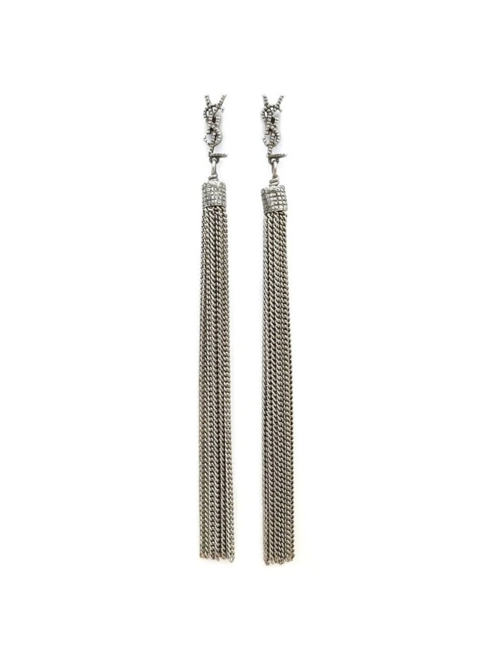 Saint Laurent Earrings Loulou Chain Tassel Logo Pair Metal Silver